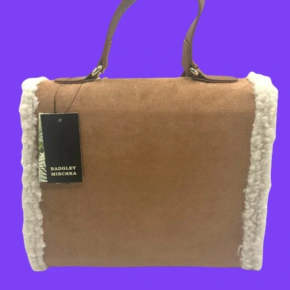 Badgley Mischka faux suede leather w/ Sherpa trim comes w/ working lock&key NWT - Picture 2 of 2
